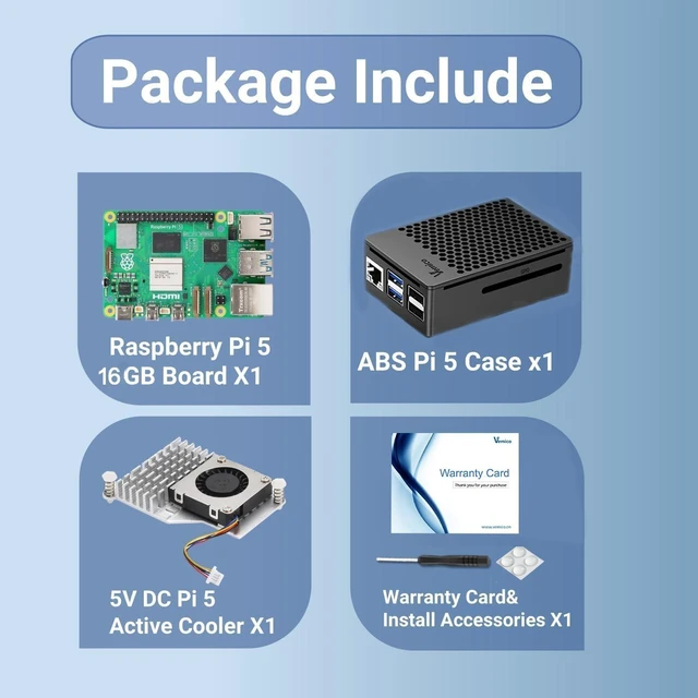 Alt view image 2 of 5 - Vemico Raspberry Pi 5 16GB Kit with Active Cooler and ABS Case