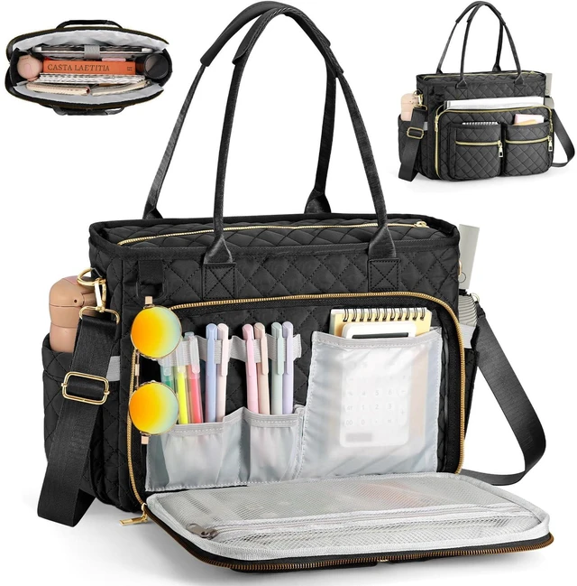 Main image of Teacher Tote Bag for Women Large Laptop Bags for Work Nursing Professional Computer Messenger Bag for Office Travel Business (Black)