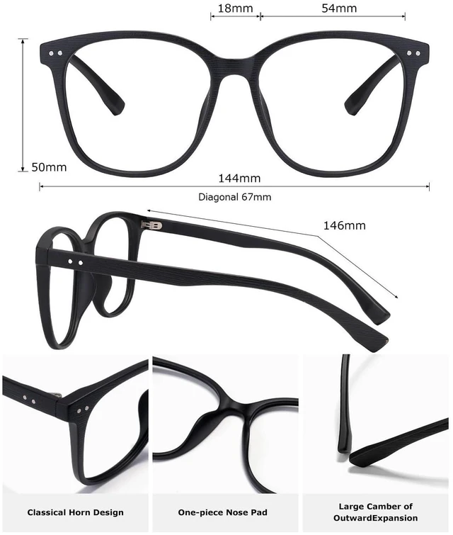 Alt view image 5 of 5 - ZanyLen Blue Light Blocking Glasses Oversized Women/Men Computer Gaming Glasses Square Lightweight TR90 Full Vintage Black Frame Anti Glare/UV400 Clear Lens