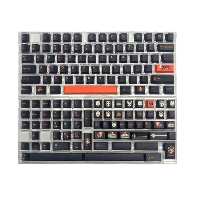 Alt view image 2 of 5 - YMKPVR KBDiy Mictlan Five-Sided Dye-Sublimation Keycaps,143 Keys Cherry Profile PBT Orange Halloween Themed Keycap Set Custom Keyboard Keycap for 61/64/68/84/87/100/104/108 Mechanical Keyboard