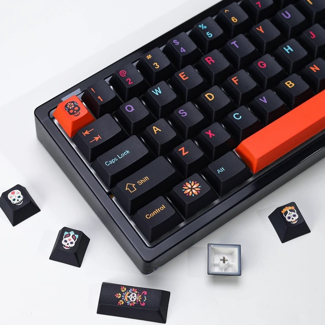 Main image of YMKPVR KBDiy Mictlan Five-Sided Dye-Sublimation Keycaps,143 Keys Cherry Profile PBT Orange Halloween Themed Keycap Set Custom Keyboard Keycap for 61/64/68/84/87/100/104/108 Mechanical Keyboard