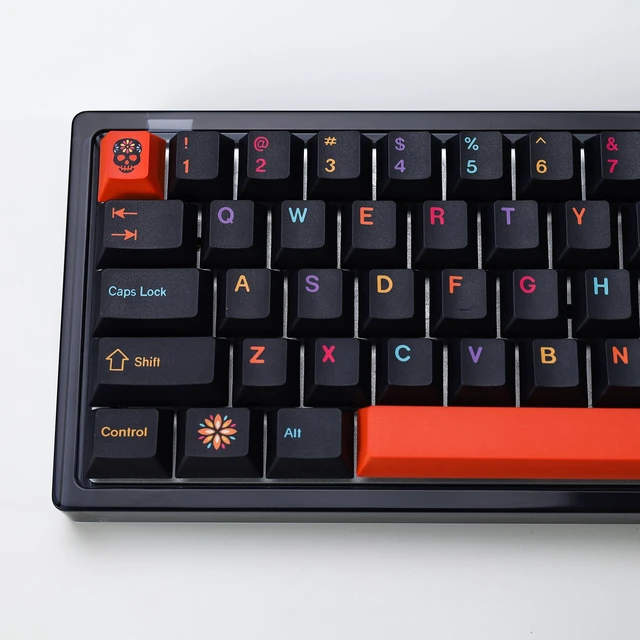 Alt view image 5 of 5 - YMKPVR KBDiy Mictlan Five-Sided Dye-Sublimation Keycaps,143 Keys Cherry Profile PBT Orange Halloween Themed Keycap Set Custom Keyboard Keycap for 61/64/68/84/87/100/104/108 Mechanical Keyboard