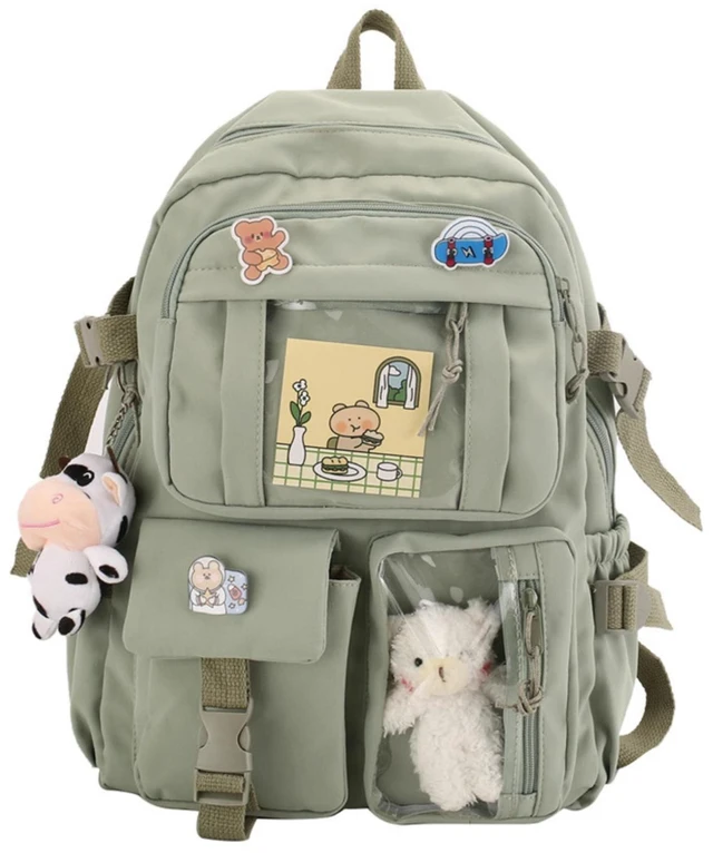 Main image of srdmuph Kawaii Backpack with Cute Accessories Pin Pendant Travel Laptop Bag Large Outdoor Waterproof Casual Daypack Women (Green)