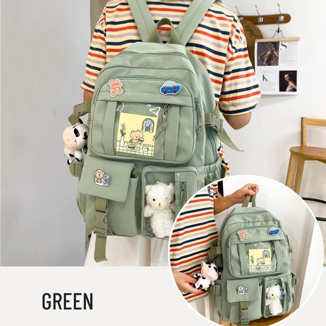 Alt view image 2 of 5 - srdmuph Kawaii Backpack with Cute Accessories Pin Pendant Travel Laptop Bag Large Outdoor Waterproof Casual Daypack Women (Green)