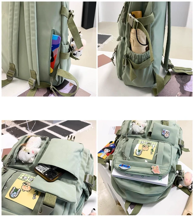 Alt view image 3 of 5 - srdmuph Kawaii Backpack with Cute Accessories Pin Pendant Travel Laptop Bag Large Outdoor Waterproof Casual Daypack Women (Green)