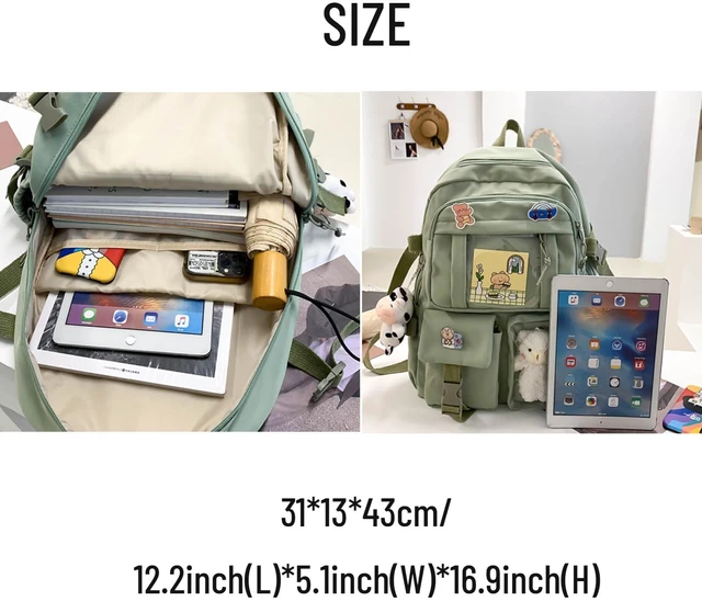 Alt view image 5 of 5 - srdmuph Kawaii Backpack with Cute Accessories Pin Pendant Travel Laptop Bag Large Outdoor Waterproof Casual Daypack Women (Green)