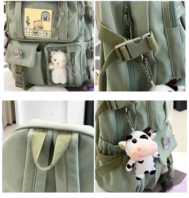 Alt view image 4 of 5 - srdmuph Kawaii Backpack with Cute Accessories Pin Pendant Travel Laptop Bag Large Outdoor Waterproof Casual Daypack Women (Green)