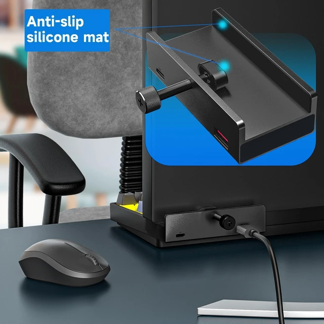 Alt view image 3 of 5 - USB C Hub Clamp Aluminum 2-Port USB 3.0, USB C Data Port, SD/TF Card Reader for 0.39''-1.18'' Thickness Desktop PC, Desks,Monitor Stand Desktop Powered USB Hub and Cell Phone Holder (Black)