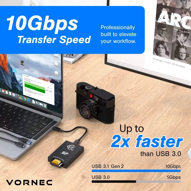 Alt view image 4 of 5 - Vornec CFexpress Type B & UHS-II SD Card Reader USB-C 3.2 Gen 2 Dual Slot 10Gbps Adapter for Canon, Nikon, Sony, Fujifilm Cameras Compatible with Mac, Windows, Android Plug & Play