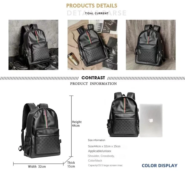 Alt view image 3 of 5 - WDEKDAI Leather Backpack School College Bookbag Leisure Business Travel Hiking Rucksack,Suitable for 15.6-inch laptop pack (2)