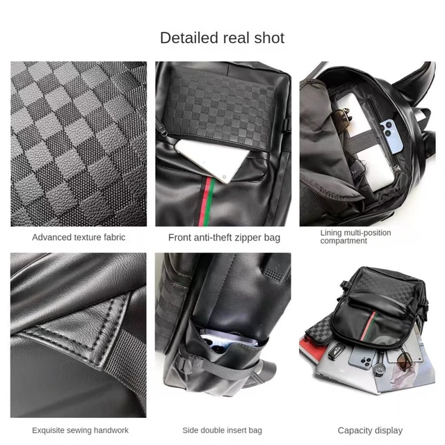 Alt view image 5 of 5 - WDEKDAI Leather Backpack School College Bookbag Leisure Business Travel Hiking Rucksack,Suitable for 15.6-inch laptop pack (2)