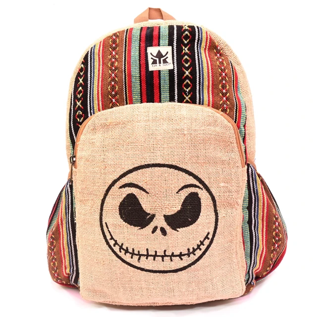 Main image of YAK & YETI Handcrafted Hemp Backpack from Nepal Eco-Friendly, Durable, and Stylish with Adjustable Straps-Multi Pocket (skull)