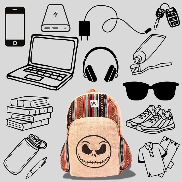 Alt view image 5 of 5 - YAK & YETI Handcrafted Hemp Backpack from Nepal Eco-Friendly, Durable, and Stylish with Adjustable Straps-Multi Pocket (skull)
