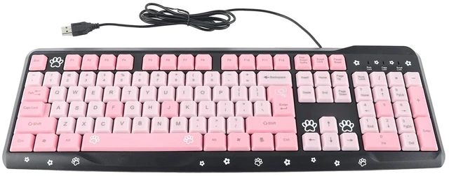 Main image of Wired Ultra-Thin Keyboard, USB, Plug and Play, Pink/Black, Ergonomic, for PC/Laptop/Desktop