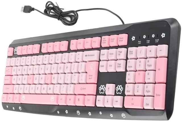 Alt view image 4 of 5 - Wired Ultra-Thin Keyboard, USB, Plug and Play, Pink/Black, Ergonomic, for PC/Laptop/Desktop