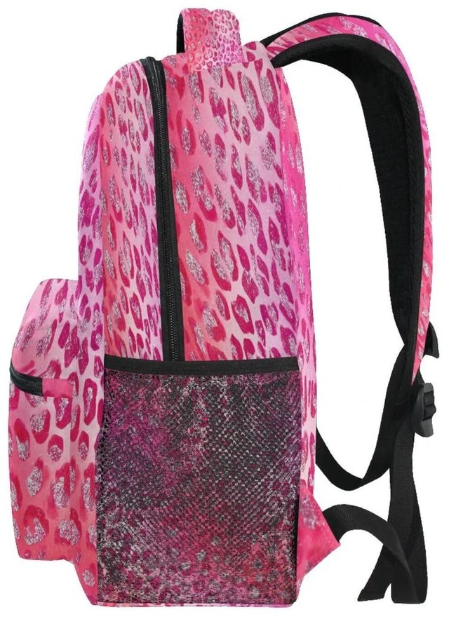 Alt view image 4 of 5 - Pink Red Sparkling Leopard Kids Backpack Backpacks for Girls Silver Back Pack Casual Daypack 16 inch Laptop Bag Double Zipper Travel Sports Bags with Adjustable Shoulder Strap