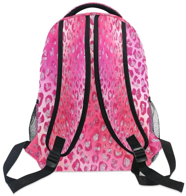 Alt view image 5 of 5 - Pink Red Sparkling Leopard Kids Backpack Backpacks for Girls Silver Back Pack Casual Daypack 16 inch Laptop Bag Double Zipper Travel Sports Bags with Adjustable Shoulder Strap