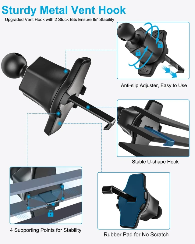 Alt view image 4 of 5 - Phichy Air Vent Car Tablet Mount for for 4.7-13" Phone & iPad - Car Vent Tablet Holder for Car with Aluminum Upgraded Clip, Compatible with iPad Pro/Air/Mini, Galaxy Tabs, iPhone, Tablets