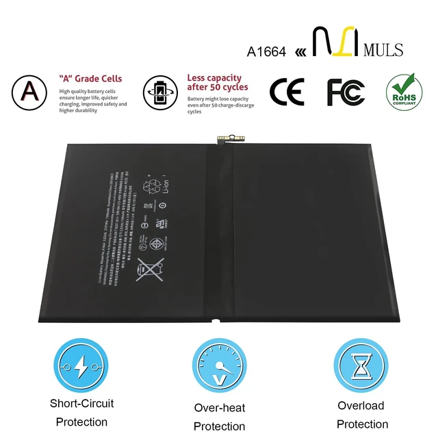 Alt view image 4 of 5 - MULS A1664 Tablet Battery for iPad Pro 9.7'' (2016, Wi-Fi/Cellular) A1673