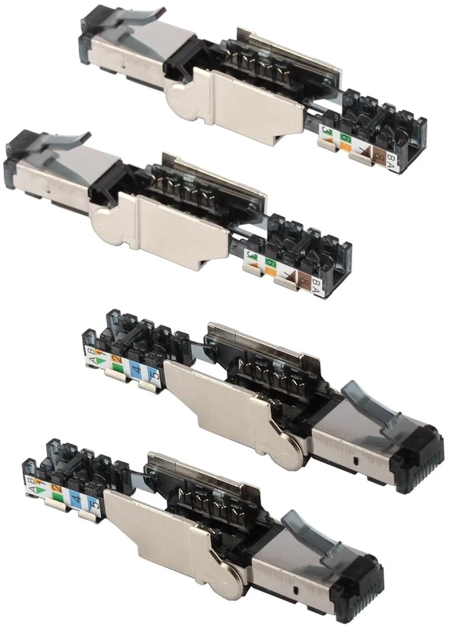 Main image of VARICONN Tool Free Shielded RJ45 Connectors Cat6A, STP Metal Shielded Field Termination Plug (4)