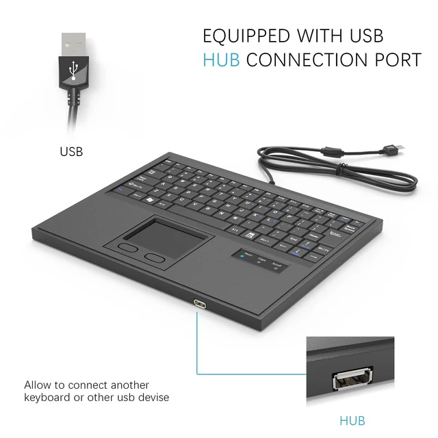 Alt view image 3 of 5 - E-SDS USB Wired Industrial Machine Keyboard with Touchpad & Built-in Hub