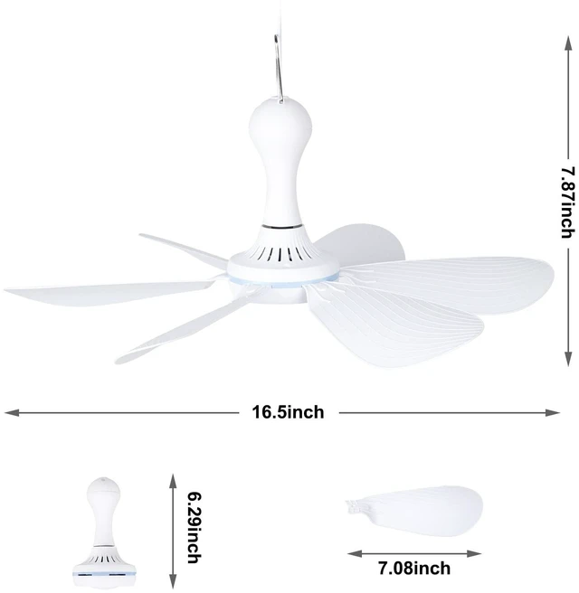 Alt view image 5 of 5 - Xindejia USB Powered Small Ceiling Fan 6 Blades Quiet DC 5V USB Hanging Fans for Indoor Outdoor RV Bed Room Dorm Desk Travel Camping Tent Cubicle Mini Portable Canopy Fans - White