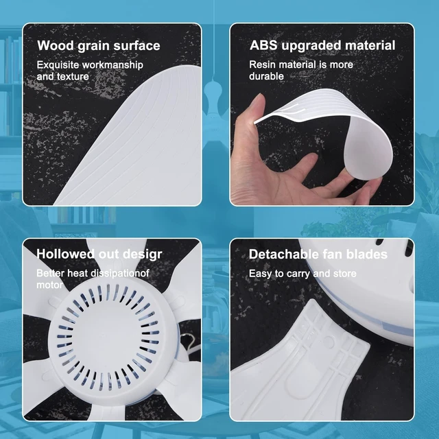 Alt view image 4 of 5 - Xindejia USB Powered Small Ceiling Fan 6 Blades Quiet DC 5V USB Hanging Fans for Indoor Outdoor RV Bed Room Dorm Desk Travel Camping Tent Cubicle Mini Portable Canopy Fans - White