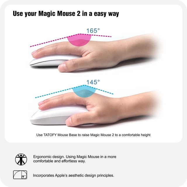 Alt view image 4 of 5 - TATOFY Mouse Charger Compatible with Magic Mouse 2 (USB-C) Grip with Wireless Charging Support, Ergonomic Base (White)