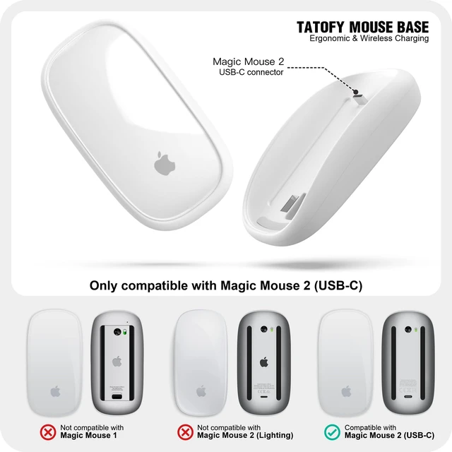 Alt view image 2 of 5 - TATOFY Mouse Charger Compatible with Magic Mouse 2 (USB-C) Grip with Wireless Charging Support, Ergonomic Base (White)