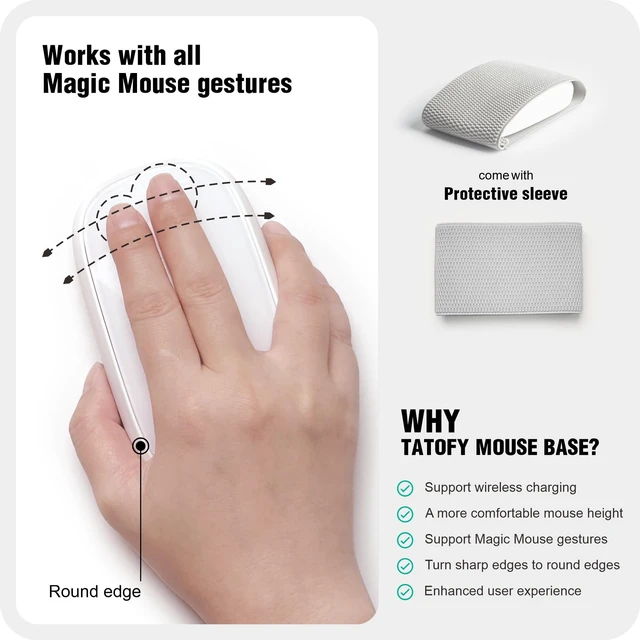 Alt view image 5 of 5 - TATOFY Mouse Charger Compatible with Magic Mouse 2 (USB-C) Grip with Wireless Charging Support, Ergonomic Base (White)