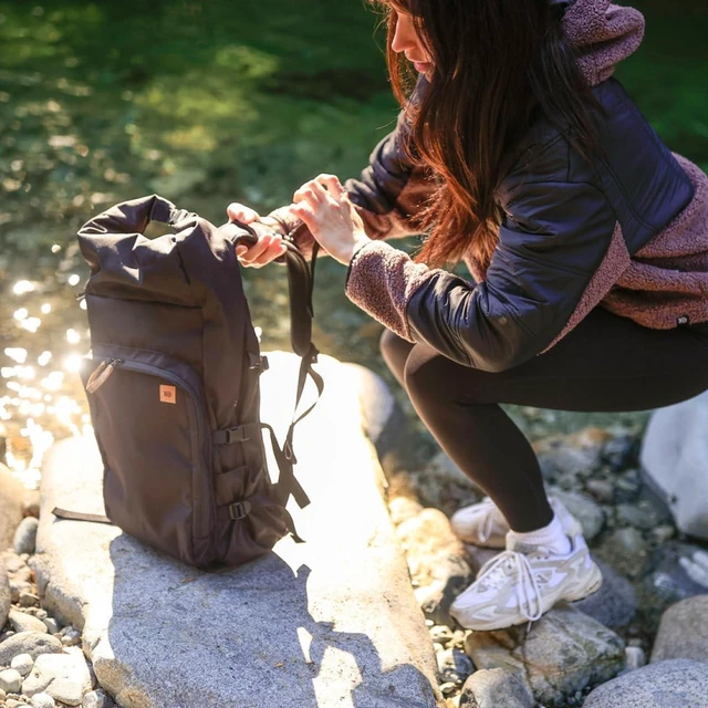 Alt view image 4 of 5 - tentree Mobius Backpack 35L Eco-Friendly Recycled Polyester, Water Resistant, 15" Laptop Sleeve, Multi-Functional Travel Daypack, Roll-Top Closure - Black