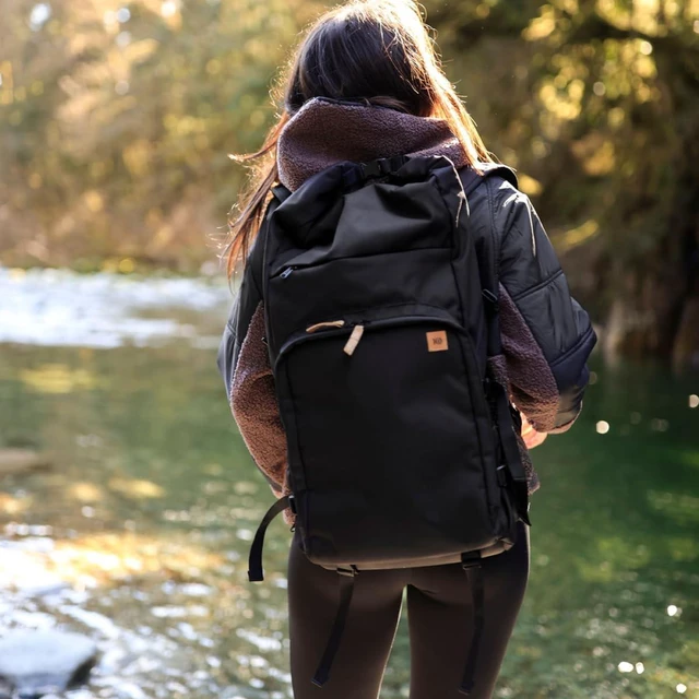 Alt view image 3 of 5 - tentree Mobius Backpack 35L Eco-Friendly Recycled Polyester, Water Resistant, 15" Laptop Sleeve, Multi-Functional Travel Daypack, Roll-Top Closure - Black