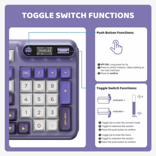 Alt view image 2 of 5 - KZZI Z98 Wireless Mechanical Keyboard, Smart Display & Knob, BT5.0/2.4GHz/USB-C, Hot Swappable Custom Keyboard, Pre-lubed Linear Switches, Gasket Mount, RGB Creamy Gaming Keyboard