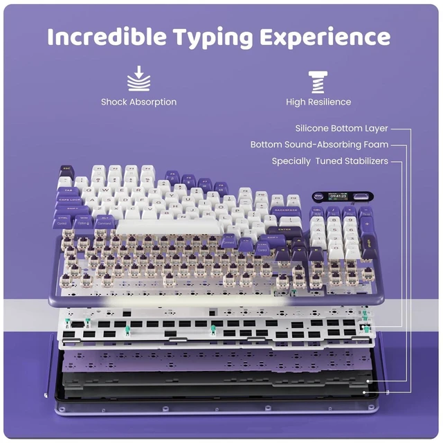 Alt view image 4 of 5 - KZZI Z98 Wireless Mechanical Keyboard, Smart Display & Knob, BT5.0/2.4GHz/USB-C, Hot Swappable Custom Keyboard, Pre-lubed Linear Switches, Gasket Mount, RGB Creamy Gaming Keyboard