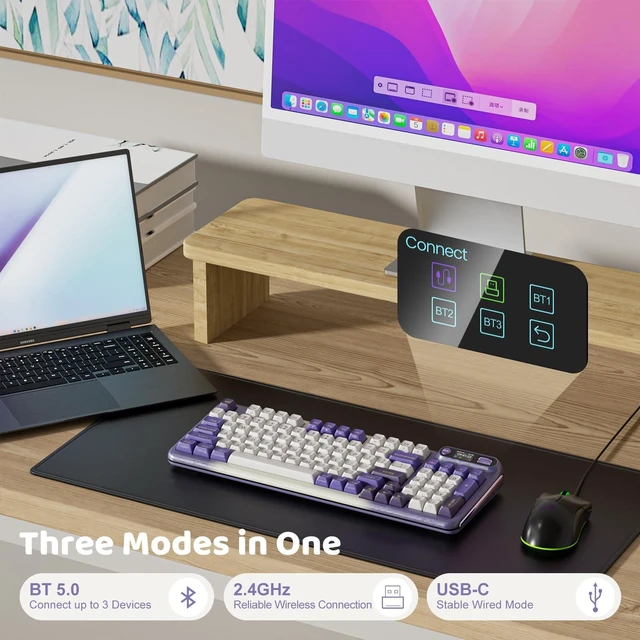 Alt view image 5 of 5 - KZZI Z98 Wireless Mechanical Keyboard, Smart Display & Knob, BT5.0/2.4GHz/USB-C, Hot Swappable Custom Keyboard, Pre-lubed Linear Switches, Gasket Mount, RGB Creamy Gaming Keyboard