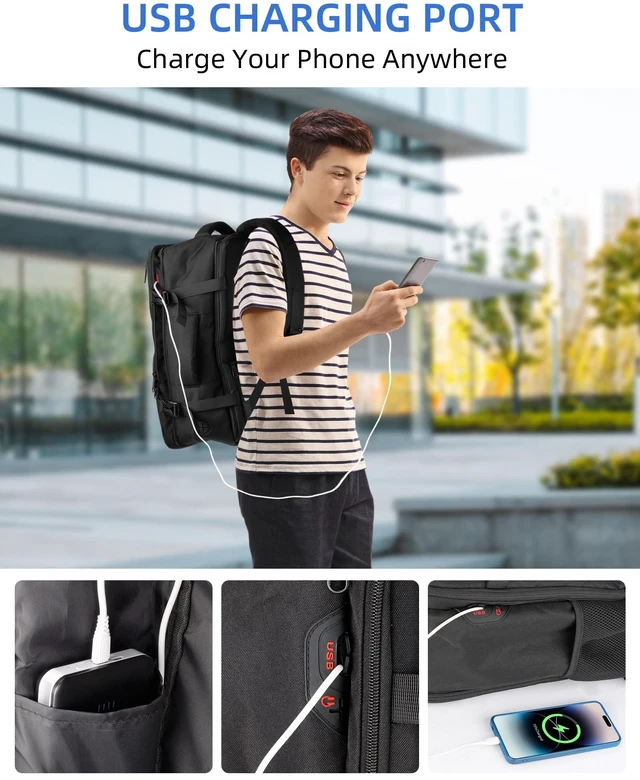 Alt view image 4 of 5 - ICroad Large Travel Backpack for Men Women, 40L Carry On Backpack Flight Approved, 17.3 Inch Laptop Backpack, TSA Water Resistant Business Weekender Luggage Personal Item Bag
