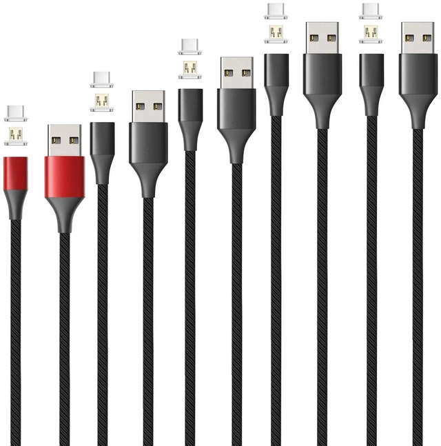 Main image of N. NETDOT Gen 10 Magnetic Charging Cable, Fast Charging, Compatible with USB-C and Micro-USB Phones, 10 Tips Included (5 Pack,1ft/3.3ft/5ft/6.6ft/6.6ft)