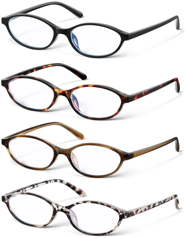 Main image of KUGUAOK Retro Oval Blue Light Blocking Glasses for Women 90s Design Small Cat Eye Eyeglasses Frame Gaming TV Bluelight Glasses