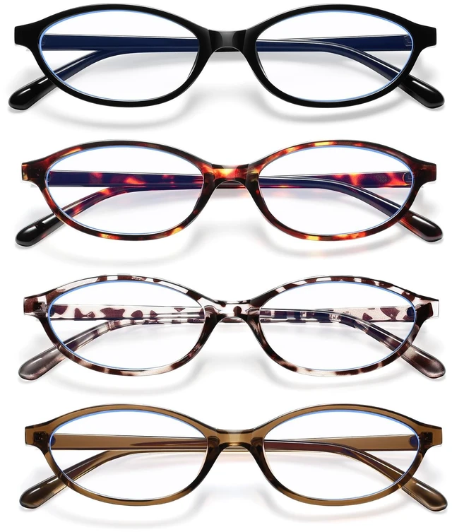Alt view image 3 of 5 - KUGUAOK Retro Oval Blue Light Blocking Glasses for Women 90s Design Small Cat Eye Eyeglasses Frame Gaming TV Bluelight Glasses