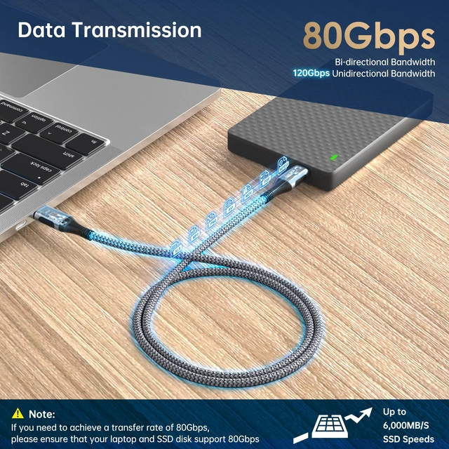 Alt view image 5 of 5 - Firbido 4FT for Thunderbolt 5 Cable, High Speed 80Gbps, 120Gbps Bandwidth, PD 240W, 16K@60Hz, 8K@165Hz, 4K@540Hz for Thunderbolt 4, iPhone 17, Razer Blade, SSD, USB4, Mac mini M4