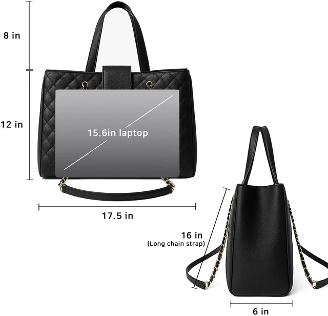 Alt view image 5 of 5 - Quilted Laptop Bag for Women, 15.6 inch PU Leather Shoulder Purse Tote Business Office Messenger Casual Handbag (Black)