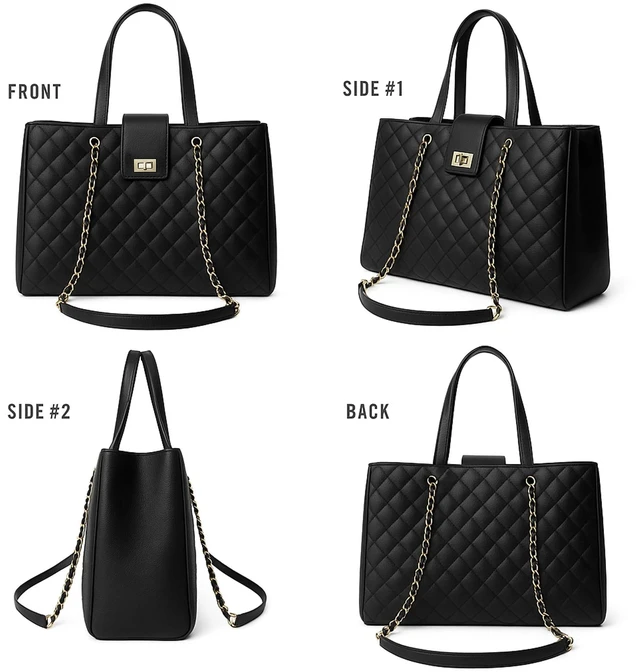 Alt view image 4 of 5 - Quilted Laptop Bag for Women, 15.6 inch PU Leather Shoulder Purse Tote Business Office Messenger Casual Handbag (Black)
