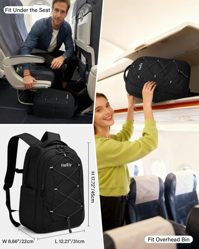 Alt view image 2 of 5 - HanTrip 18 Inch Carry on Travel Backpack with Water Bottle Pocket, Black