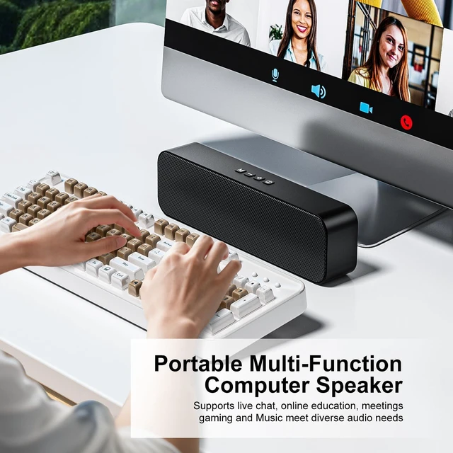 Alt view image 5 of 5 - Computer Speakers for Desktop PC,Rechargeable Bluetooth Speaker,Small Computer Soundbar with Stereo & Bass,3.5mm Aux-in,TF Port,Loud Volume for Web Conferences,Teacher,Music (Black)