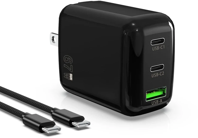Main image of QIOUZW 67W USB C Wall Charger, 3-Port GaN Fast Charger Block,Replacement for MacBook Pro/Air, iPad, iPhone 15/14/Pro, Galaxy, Pixel, Apple Watch and More