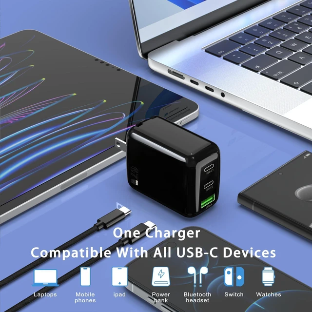 Alt view image 5 of 5 - QIOUZW 67W USB C Wall Charger, 3-Port GaN Fast Charger Block,Replacement for MacBook Pro/Air, iPad, iPhone 15/14/Pro, Galaxy, Pixel, Apple Watch and More