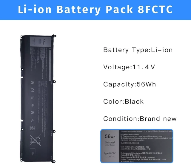 Alt view image 2 of 5 - NBULBL 8FCTC Laptop Battery Replacement for Dell XPS 15 9500 Precision 5550 Alienware M15 R3 R4 M17 R3 R4 Series Notebook 69KF2 08FCTC 070N2F 70N2F 0P8P1P 0M59JH 0DVG8M 11.4V 56Wh 4650mAh