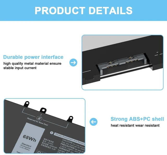 Alt view image 3 of 5 - IEFUU GJKNX Laptop Battery Compatible with Dell Latitude 5580 5491 5280 5480 5490 5495 5590 5591 5488 5288 E5480 E5580 E5590 E5490 Precision 15 3520 3530 DY9NT 5YHR4 GD1JP 451-BBZG 0GD1JP 68WH