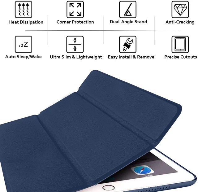 Alt view image 5 of 5 - DuraSafe Cases for iPad 5 2017 / iPad 6 2018-9.7 Inch A1893 A1954 A1822 A1823 Slim Lightweight Protective Frosted PC Dual Angle Stand Front & Back Cover - Indigo