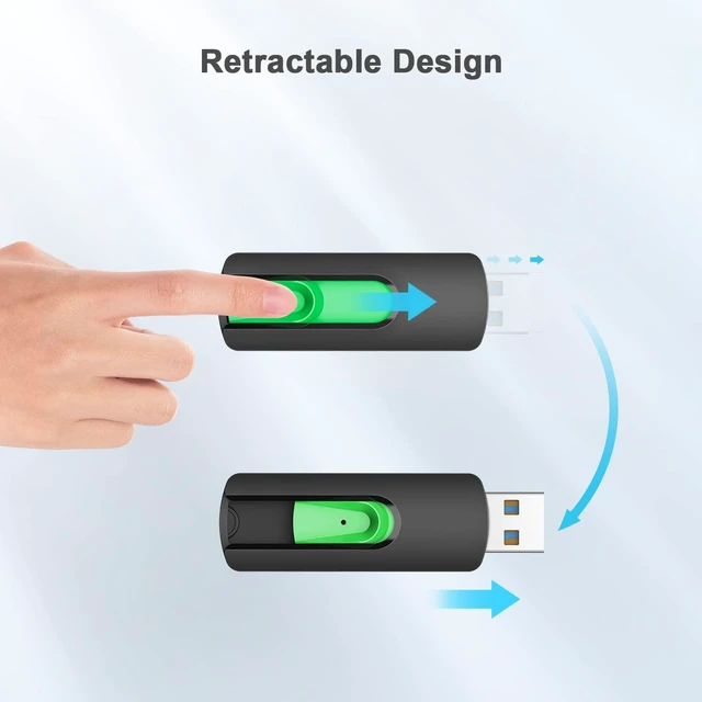 Alt view image 5 of 5 - Aiibe 512GB USB 3.0 Flash Drive Thumb Drive USB Drive 512 GB Flash Drive Retractable Jump Drive 512GB for PC Laptop (Green)